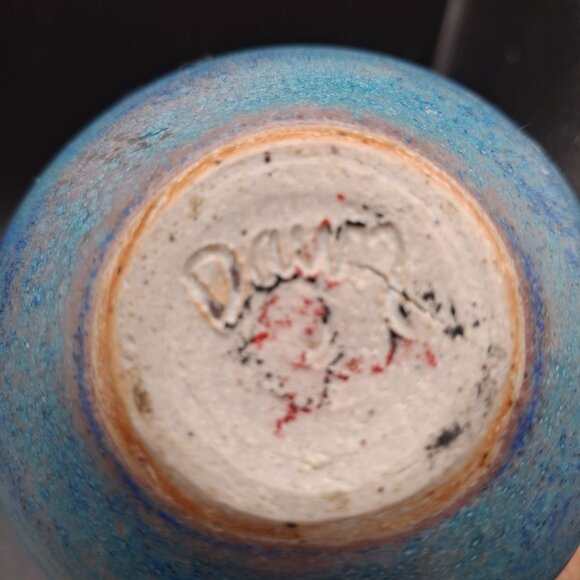 Handcrafted Blue & Pink Drip Glazed Ceramic Vase Signed - Picture 6 of 6